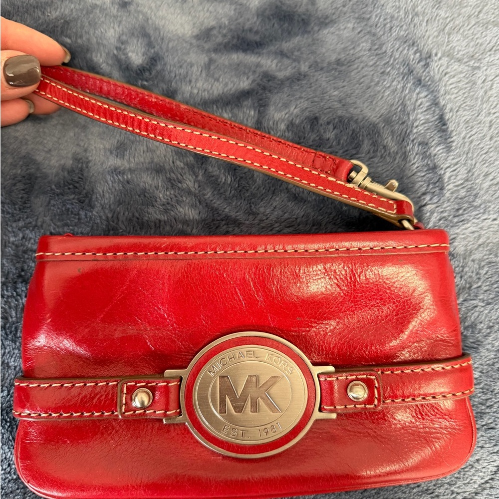 Michael Kors Cherry Red Wristlet with Silver Logo - Picture 10 of 16